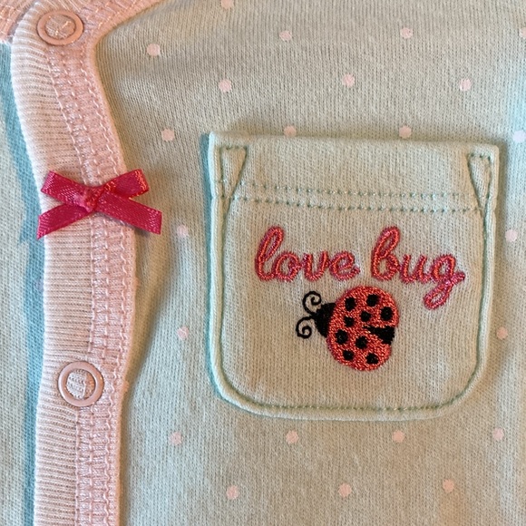NEW Lady Bug 3 Pack Footed Baby Onesies 3 Months - Picture 11 of 11